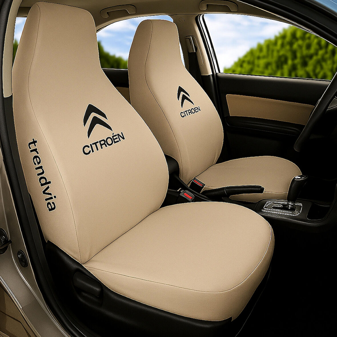 Citroen Logolu Bej Oto Servis Kılıfı – Penye Kumaş, Ön ve Arka Koltuk Takımı