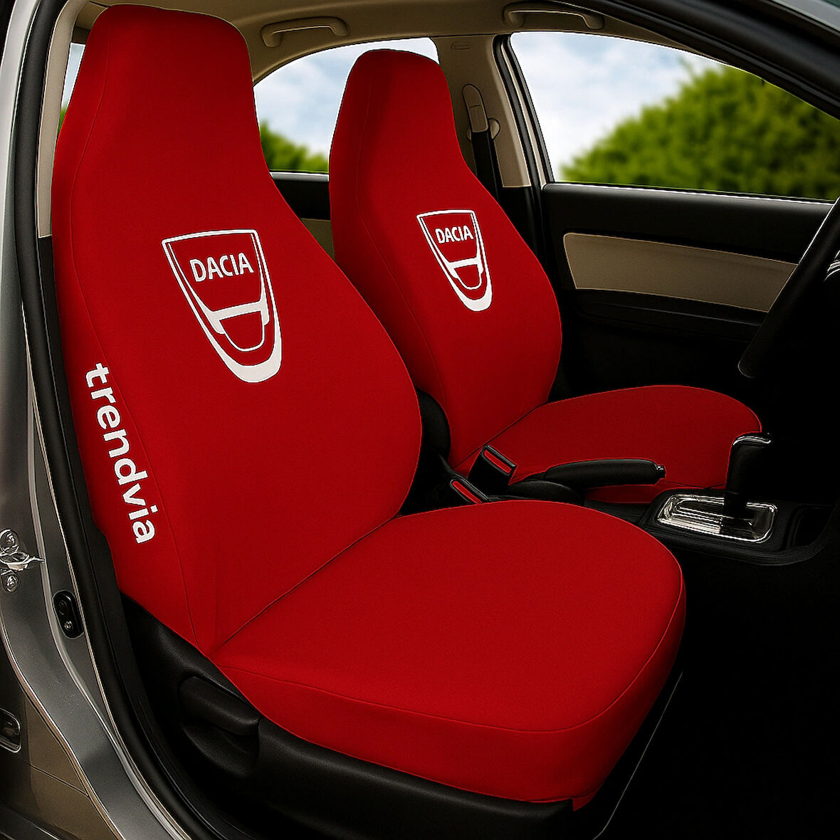 Kırmızı Penye Kumaş Dacia Logolu Ön ve Arka Oto Koltuk Kılıfı Takımı - Servis Tipi