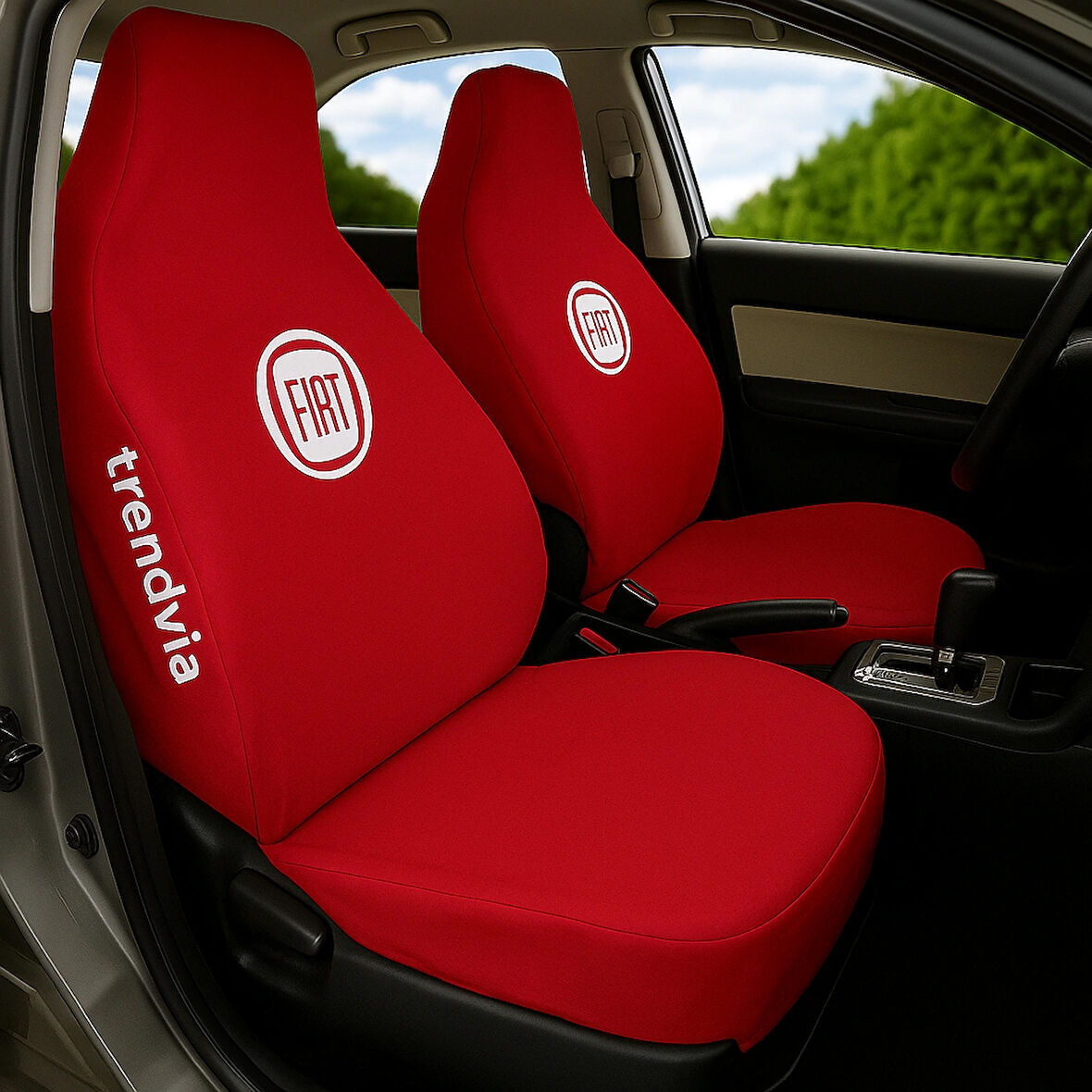 Fiat Uyumlu Kırmızı Penye Oto Koltuk Kılıfı Seti | Ön ve Arka Servis Kılıfı