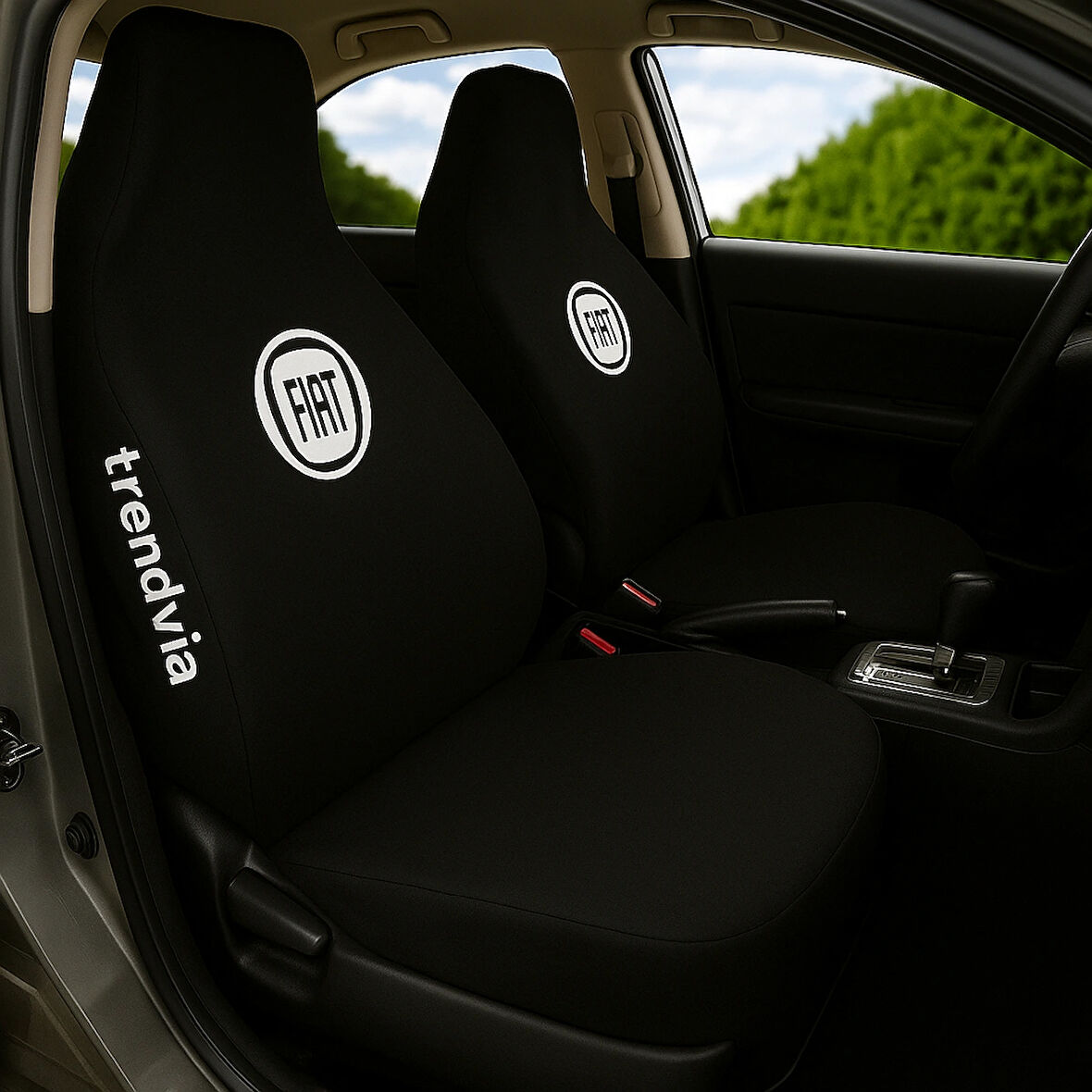 Fiat Logolu Siyah Oto Koltuk Kılıfı Takımı | Ön ve Arka Penye Servis Kılıfı