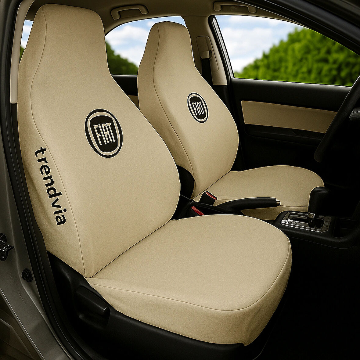 Açık Bej Penye Kumaş Fiat Logolu Ön ve Arka Oto Koltuk Kılıfı Takımı - Servis Tipi