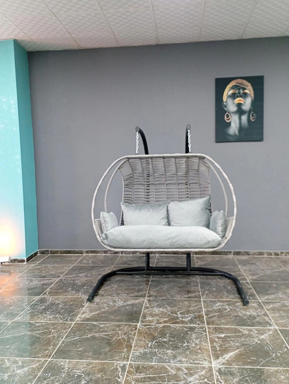 Bahçe balkon salıncağı ip örgü iki kişilik Gri