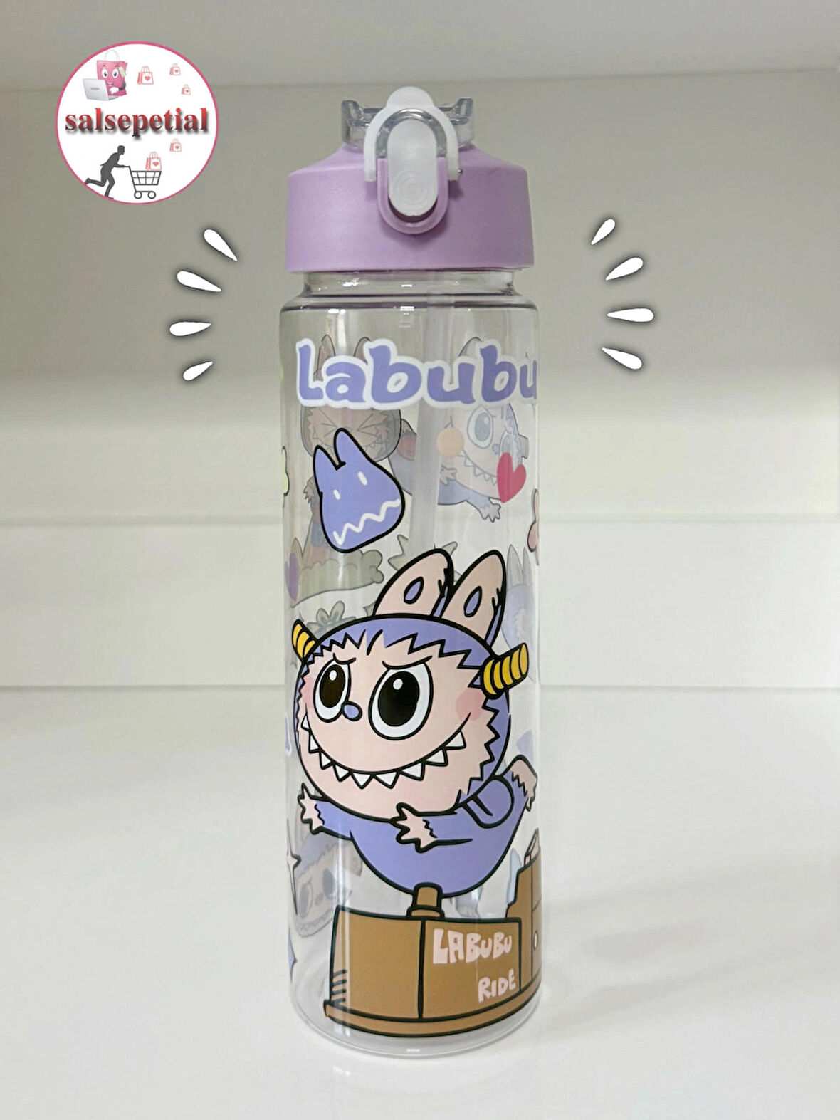 Labubu Su Matarası Labubu Suluk Labubu Figürlü Su Şişesi Labubu Matara Pipetli Matara 650ml