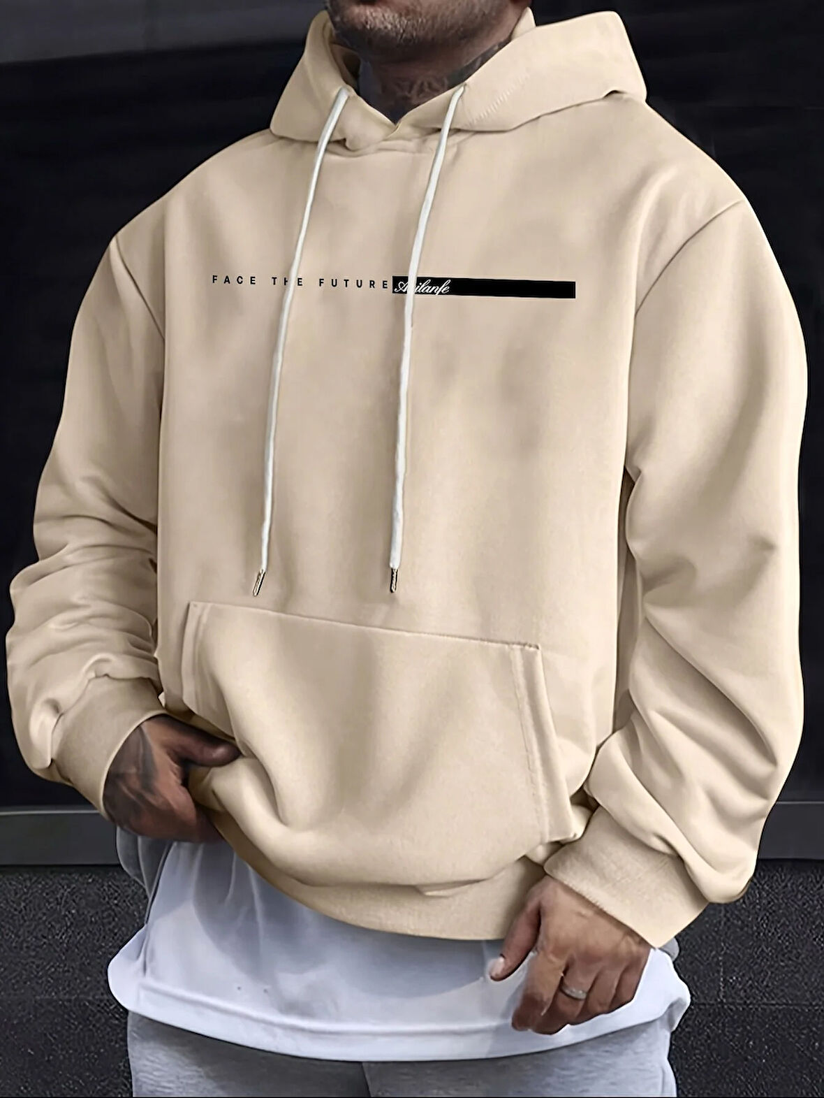 Unisex Oversize Kapüşonlu Sweatshirt Face The Future