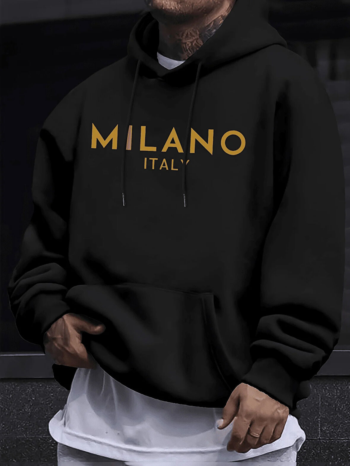 Unisex Oversize Kapüşonlu Sweatshirt Milano Italy Yazılı