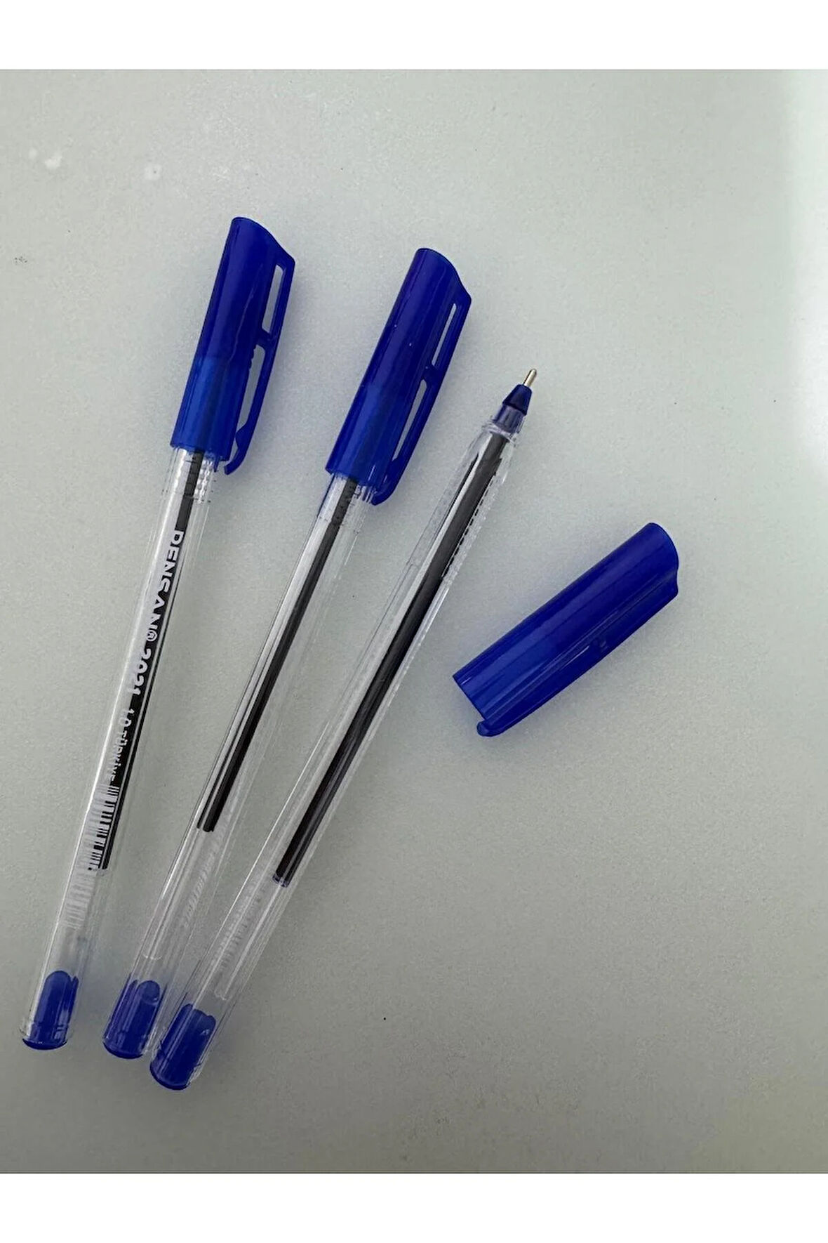 Tükenmez Kalem Üçgen Gövdeli Şeffaf Mavi (3 Adet)