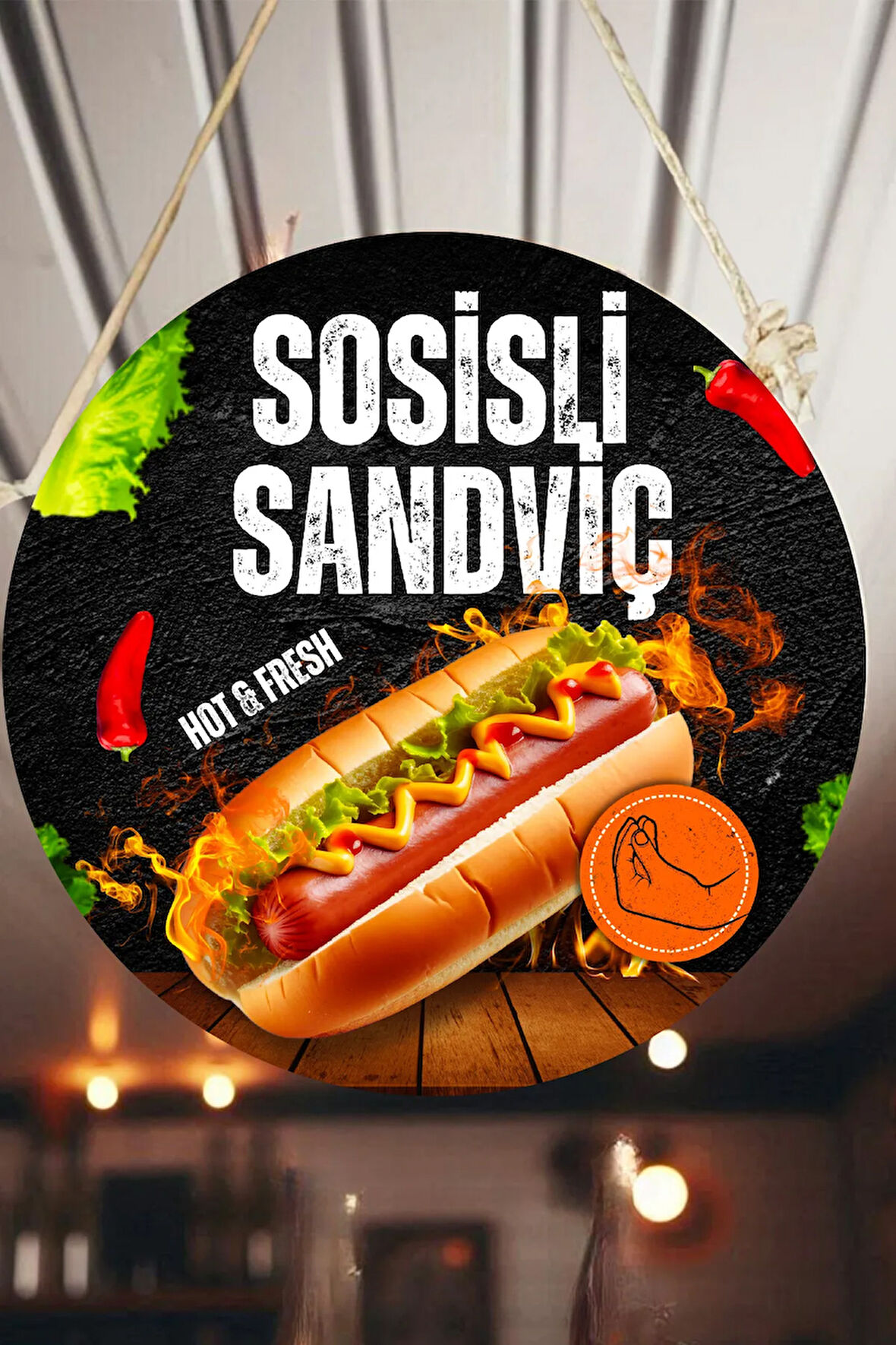 Sosisli Sandviç Salonu için Çift Taraflı Karşılama Tabelası, Pide Dükkan Kapı Duvar Tablo Pano Süs