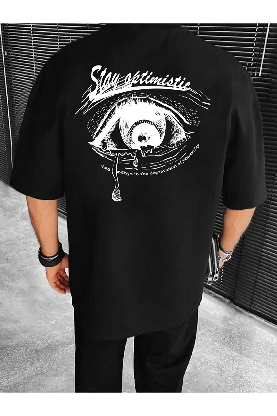 Unisex Stay Göz Sırt Baskılı Oversize T-shirt