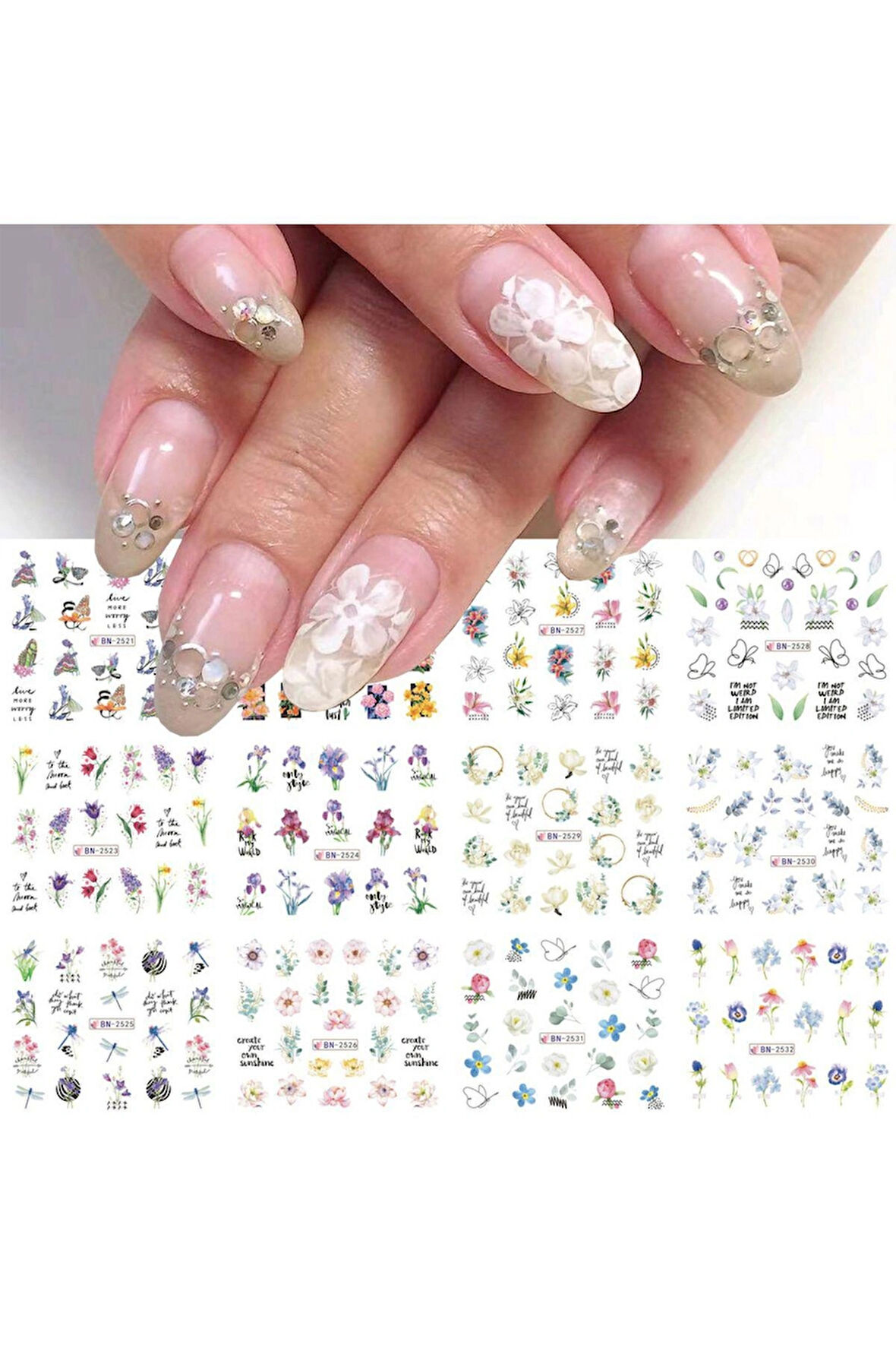 Renkli ve Desenli Tırnak Stickerları - Nail Art Sticker Çeşitleri - Su ile Yapışan Kolay Uygulama