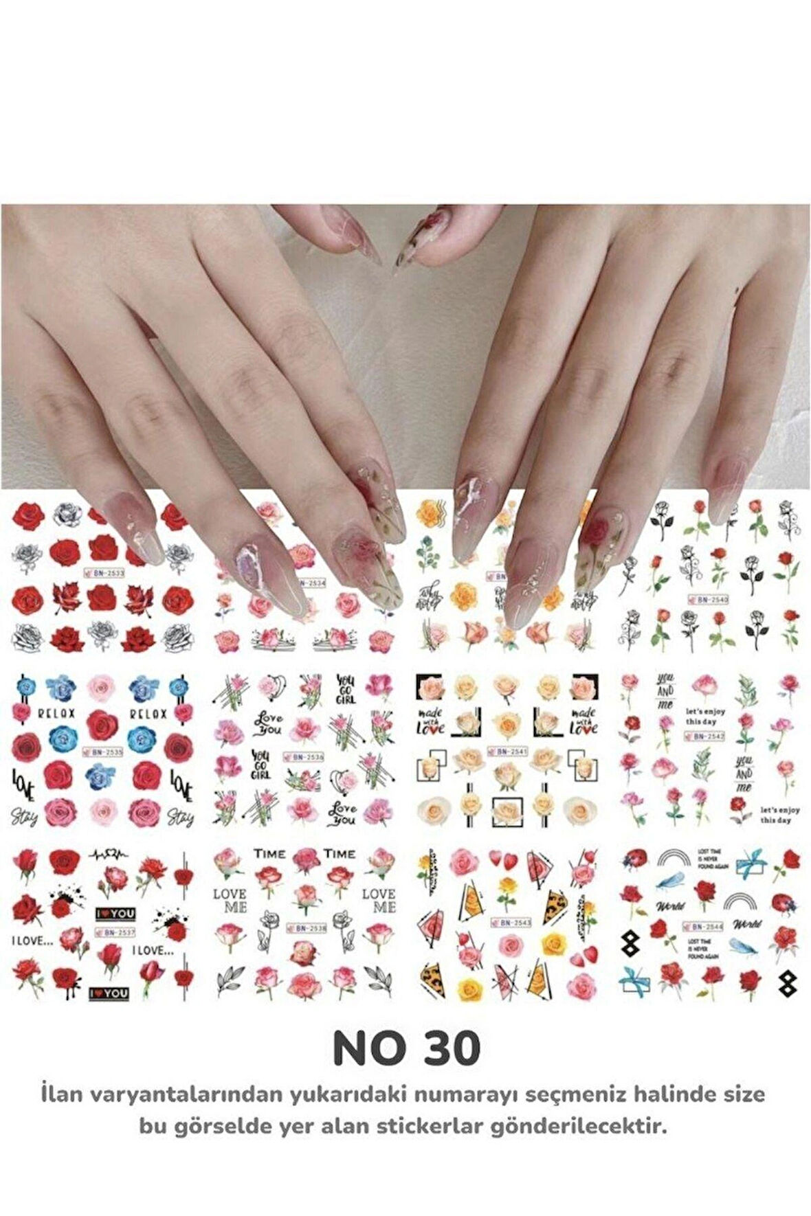 Renkli ve Desenli Tırnak Stickerları - Nail Art Sticker Çeşitleri - Su ile Yapışan Kolay Uygulama