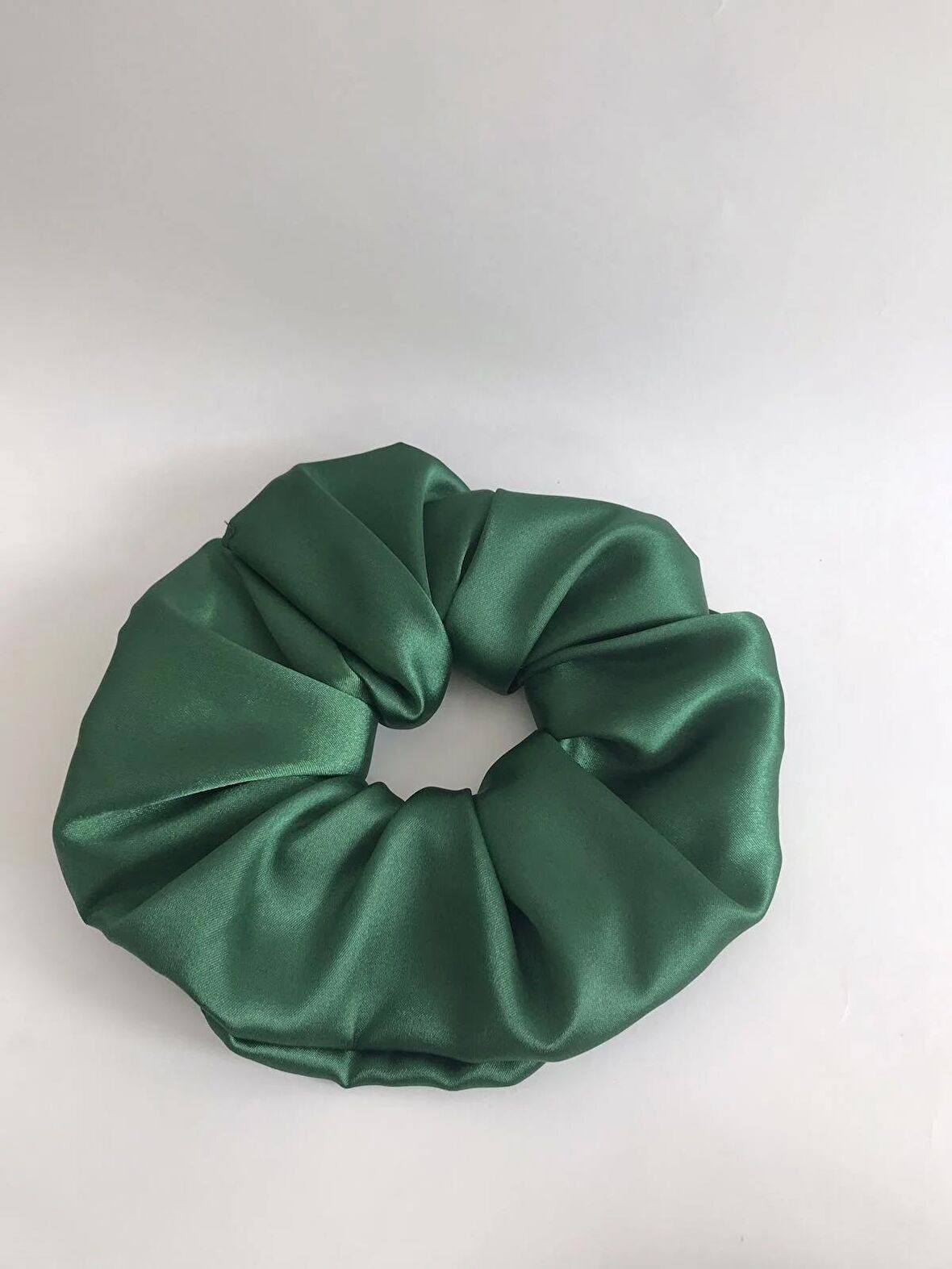 Yeşil Saten Jumbo Büyük Boy XL Scrunchie Lastikli Simit Toka