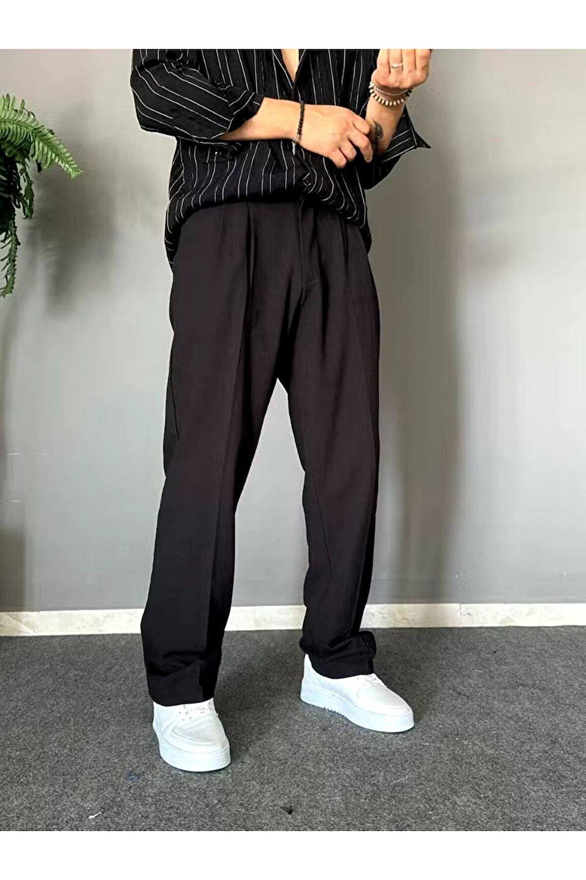 Old Money Pileli Baggy Kalıp Beli Lastikli Yazlık Keten Pantolon