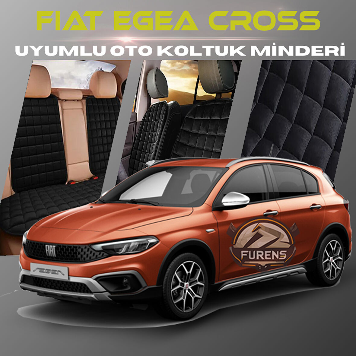 Fiat Egea Cross Siyah Renk Tay Tüyü Cepli & Terletmez Sırtlı Oto Koltuk Minder Seti - Koltuk Koruma Kılıfı (ÖN & ARKA TAM SET)