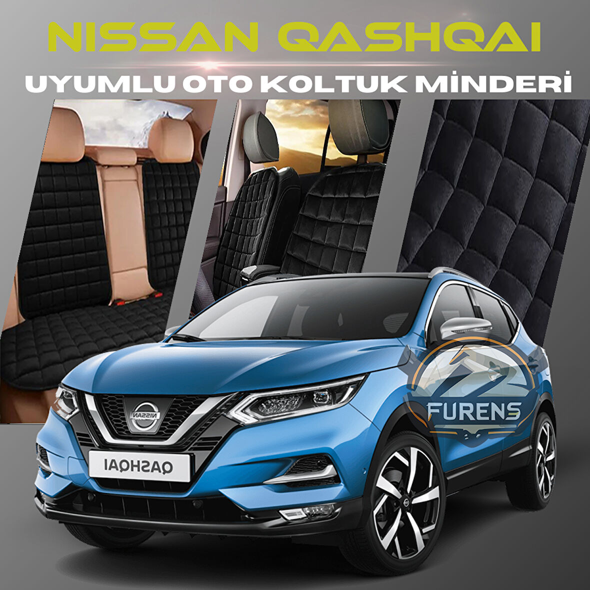 Nissan Qashqai Siyah Renk Tay Tüyü Cepli & Terletmez Sırtlı Oto Koltuk Minder Seti - Koltuk Koruma Kılıfı (ÖN & ARKA TAM SET)