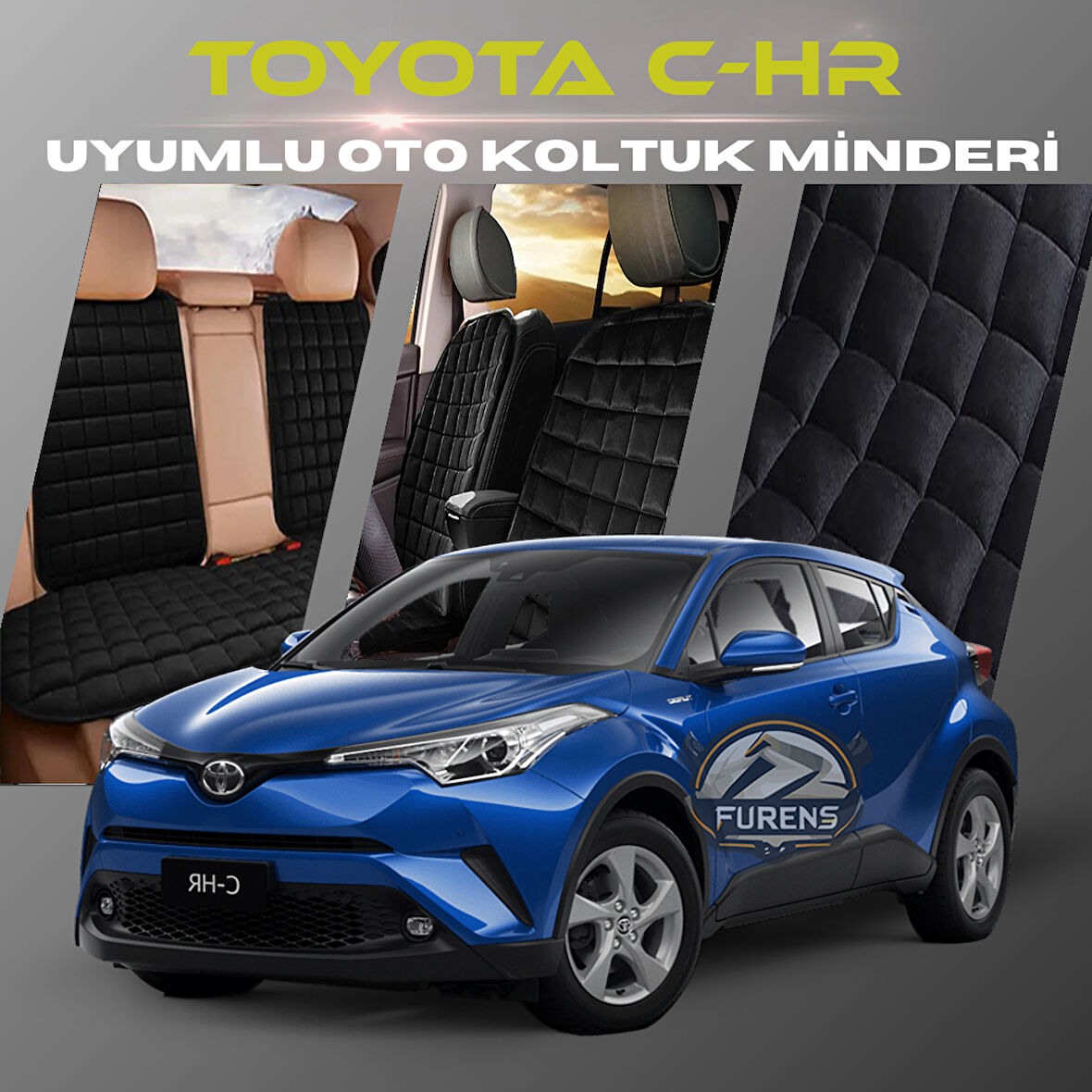 TOYOTA CH-R Siyah Renk Tay Tüyü Cepli & Terletmez Sırtlı Oto Koltuk Minder Seti - Koltuk Koruma Kılıfı (ÖN & ARKA TAM SET)