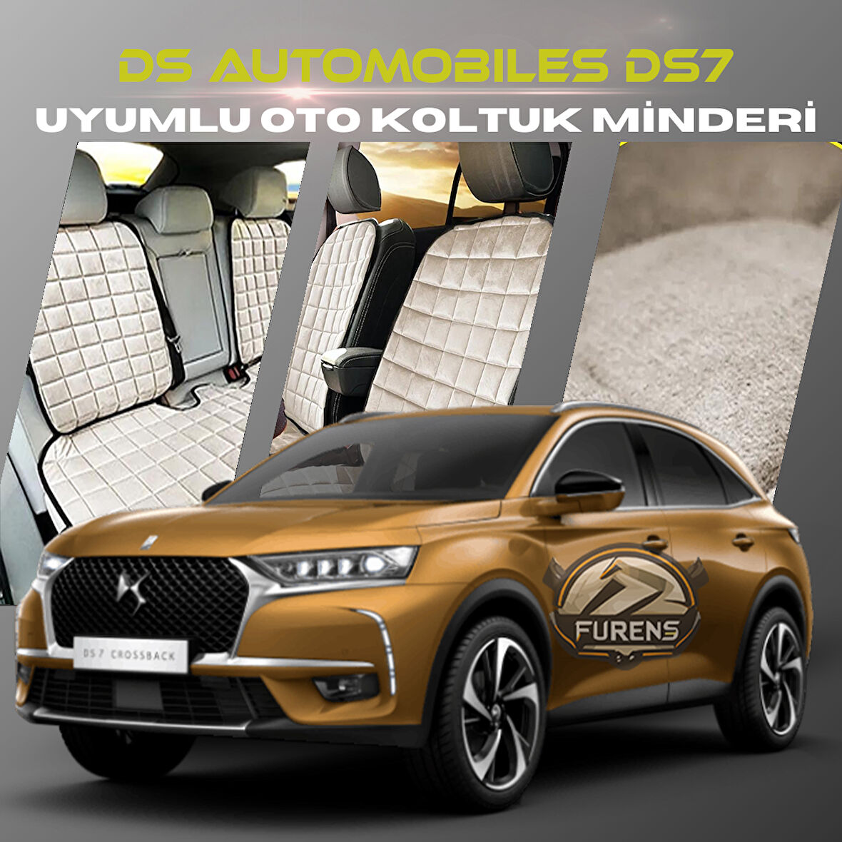 Ds Automobiles Ds7 Bej Renk Tay Tüyü Cepli & Terletmez Sırtlı Oto Koltuk Minder Seti - Koltuk Koruma Kılıfı (ÖN & ARKA TAM SET)
