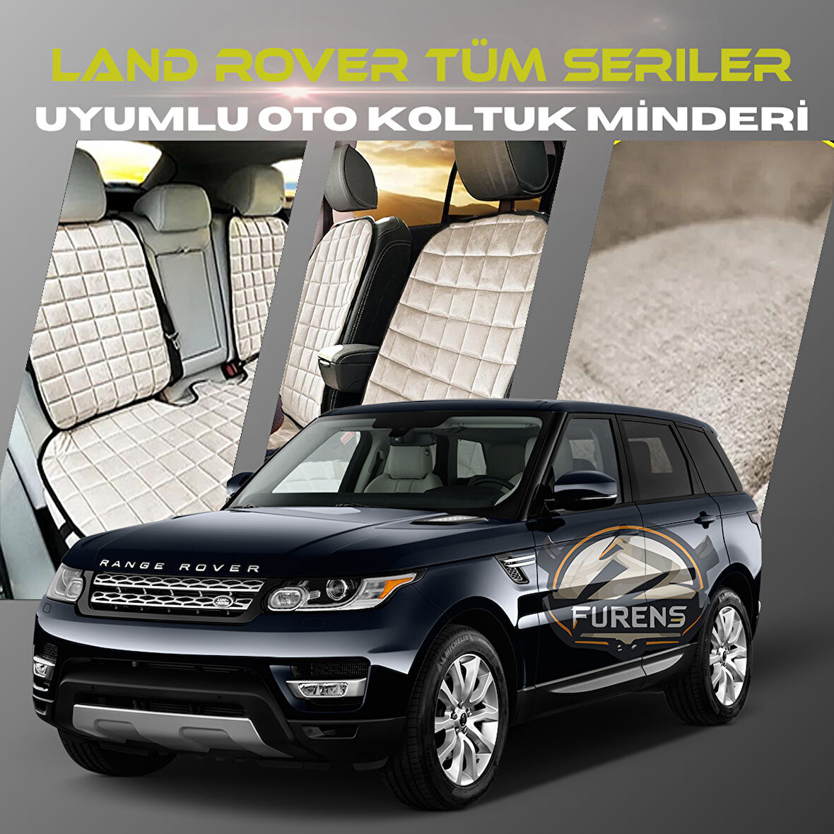 Land Rover Tüm Serilere Uygundur Bej Renk Tay Tüyü Cepli & Terletmez Sırtlı Oto Koltuk Minder Seti - Koltuk Koruma Kılıfı (ÖN & ARKA TAM SET)