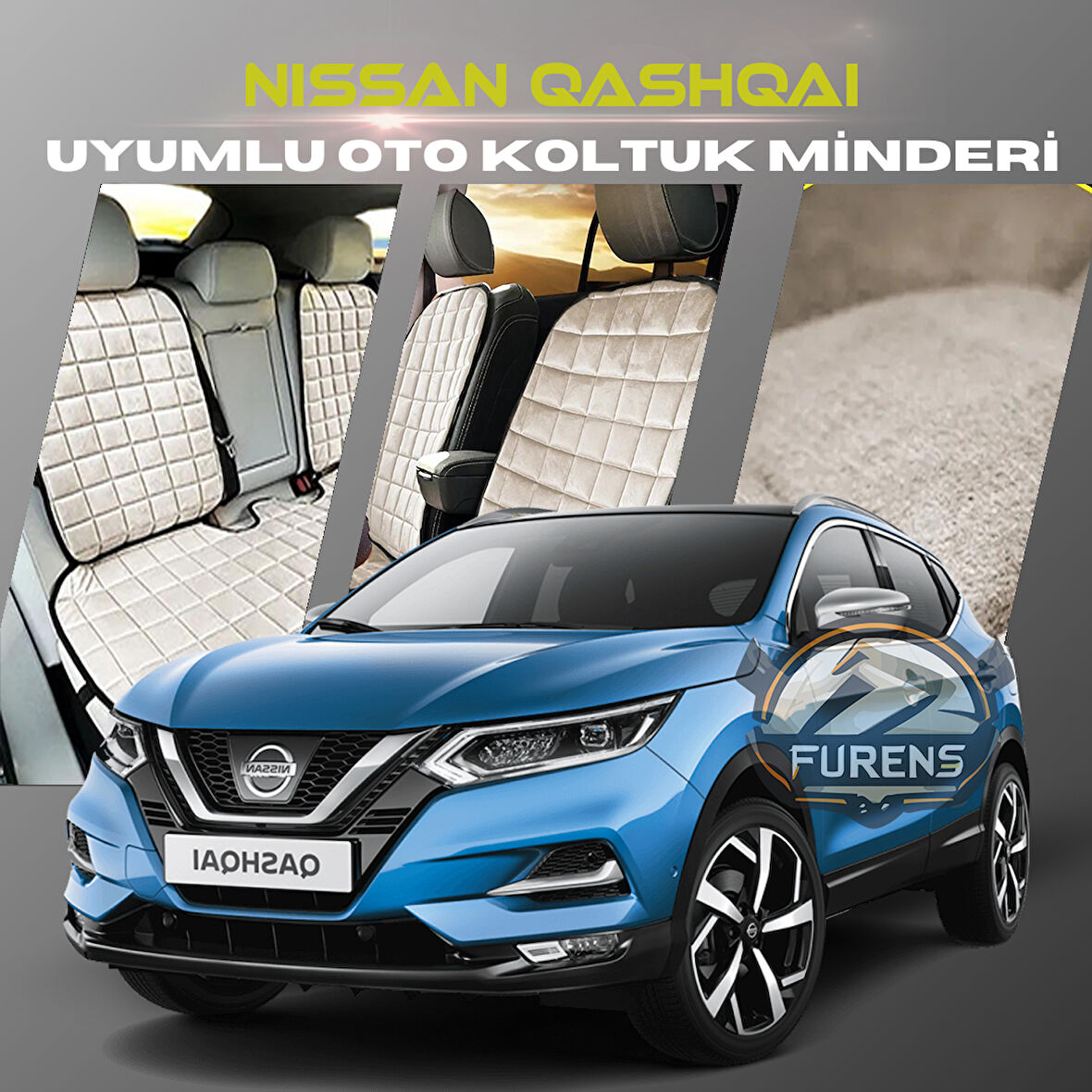 Nissan Qashqai Bej Renk Tay Tüyü Cepli & Terletmez Sırtlı Oto Koltuk Minder Seti - Koltuk Koruma Kılıfı (ÖN & ARKA TAM SET)