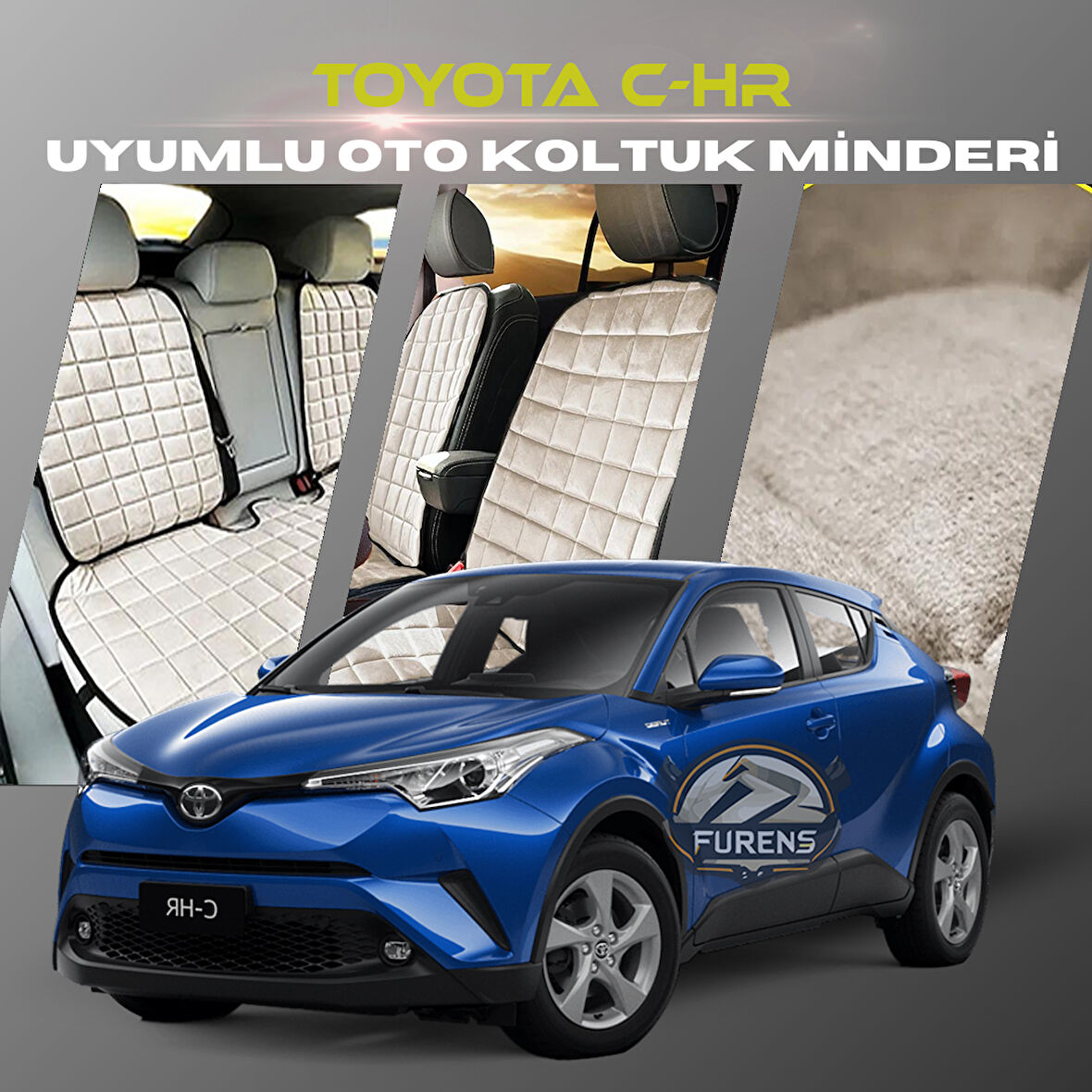 Toyota C-HR Bej Renk Tay Tüyü Cepli & Terletmez Sırtlı Oto Koltuk Minder Seti - Koltuk Koruma Kılıfı (ÖN & ARKA TAM SET)