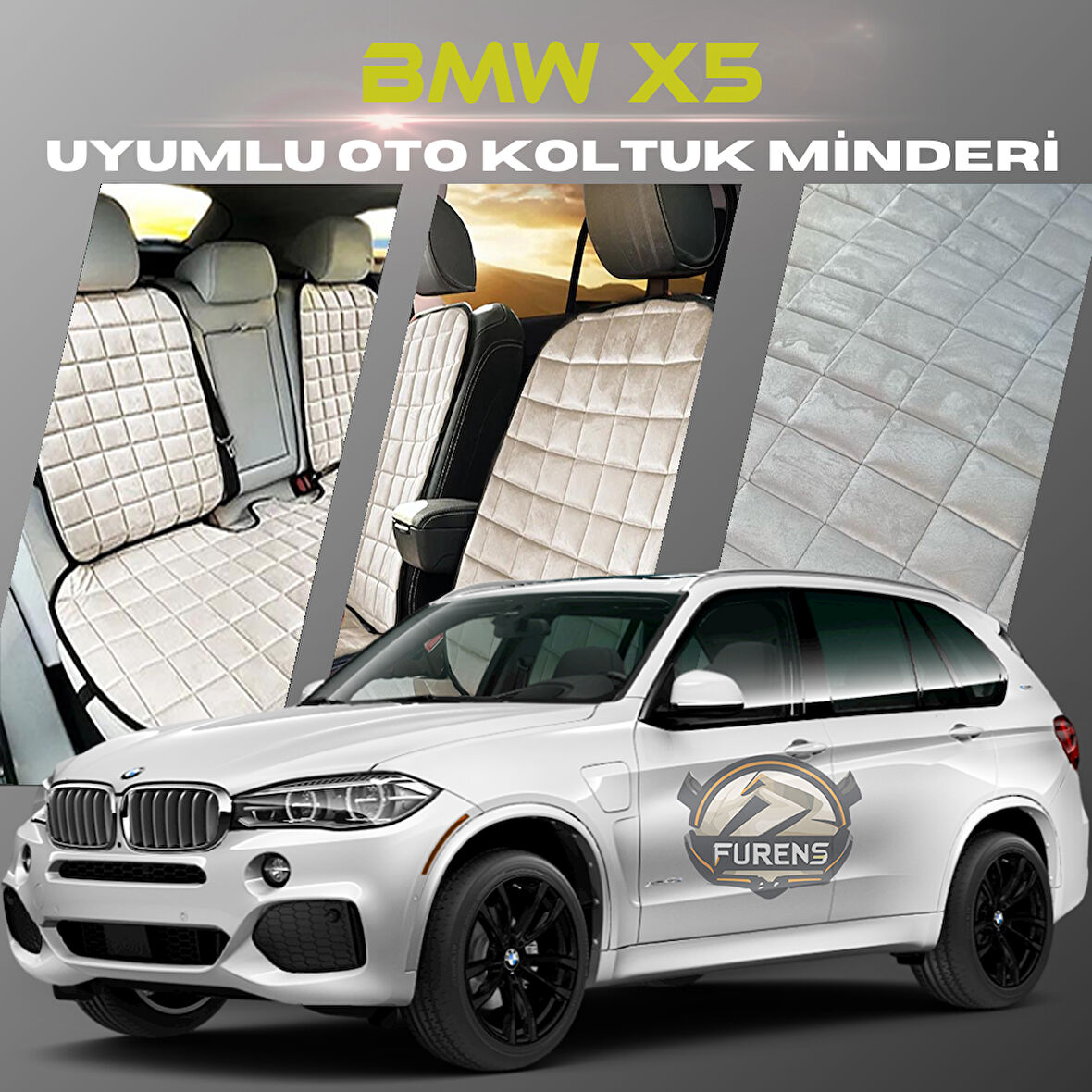 Bmw X5 Bej Renk Tay Tüyü Cepli & Terletmez Sırtlı Oto Koltuk Minder Seti - Koltuk Koruma Kılıfı (ÖN & ARKA TAM SET)