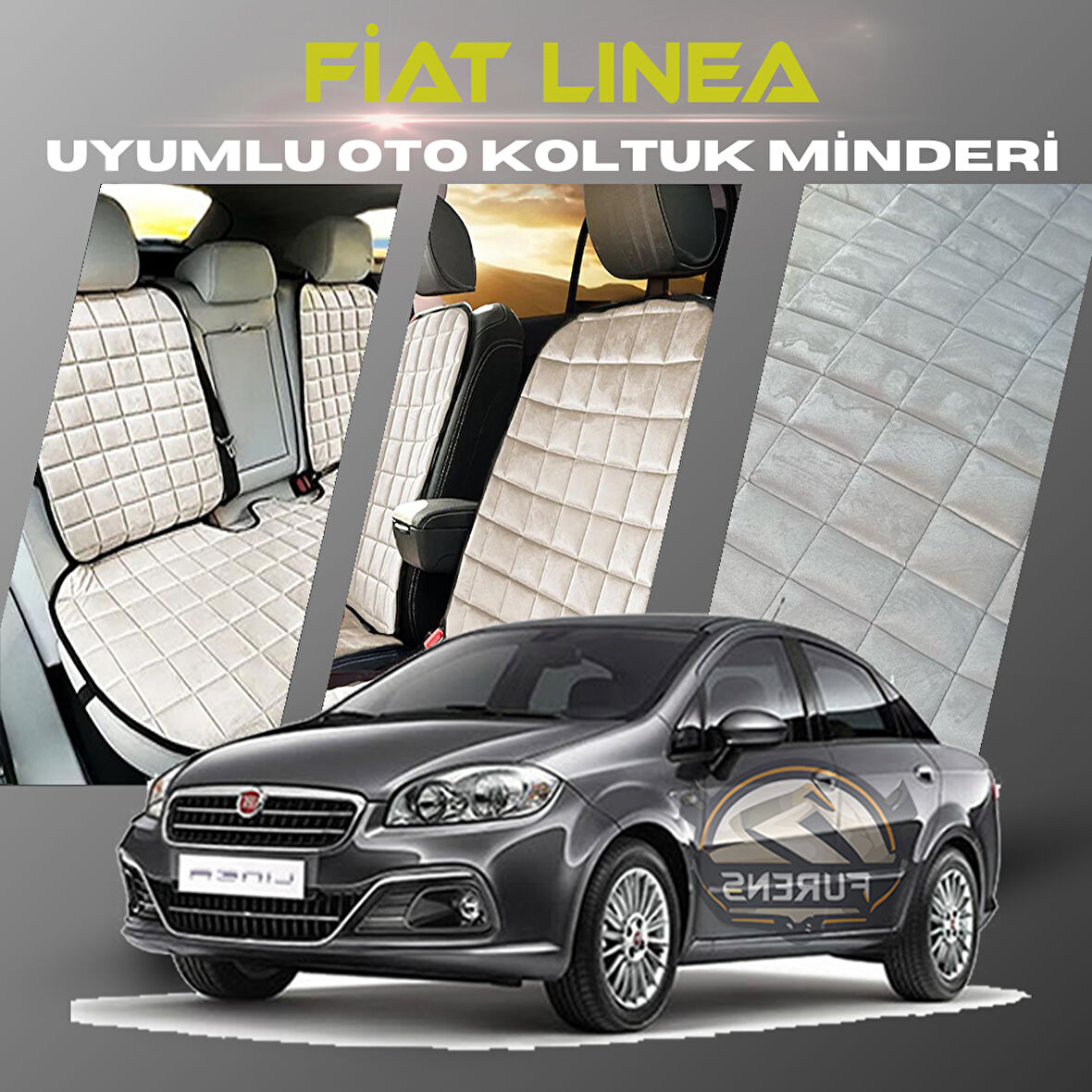 Fiat Linea Bej Renk Tay Tüyü Cepli & Terletmez Sırtlı Oto Koltuk Minder Seti - Koltuk Koruma Kılıfı (ÖN & ARKA TAM SET)