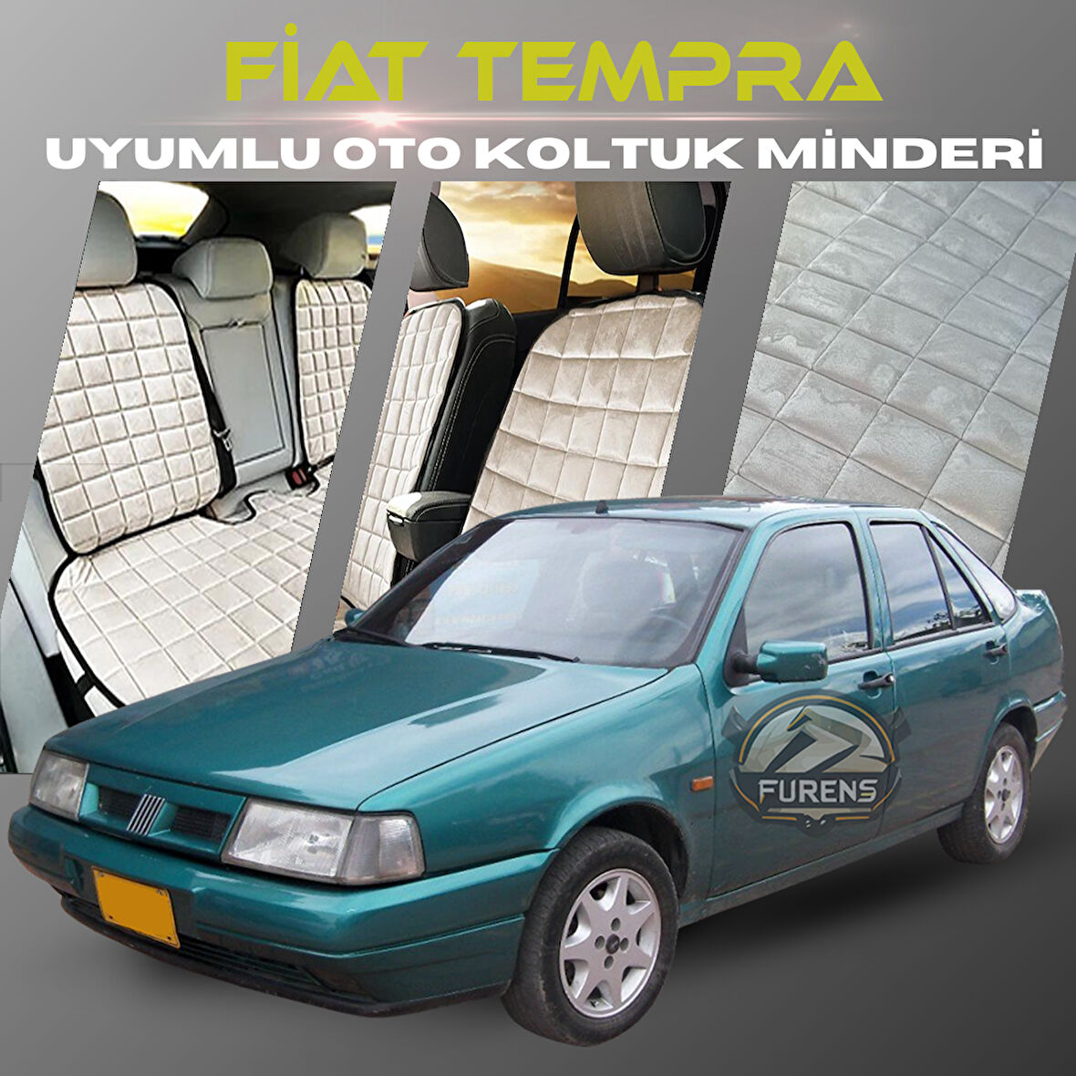 Fiat Tempra Bej Renk Tay Tüyü Cepli & Terletmez Sırtlı Oto Koltuk Minder Seti - Koltuk Koruma Kılıfı (ÖN & ARKA TAM SET)