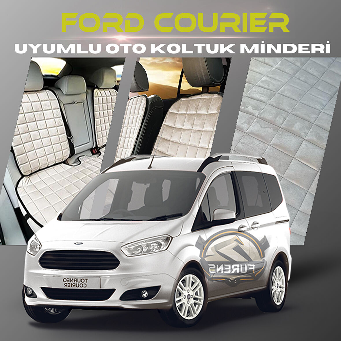 Ford Courier Bej Renk Tay Tüyü Cepli & Terletmez Sırtlı Oto Koltuk Minder Seti - Koltuk Koruma Kılıfı (ÖN & ARKA TAM SET)