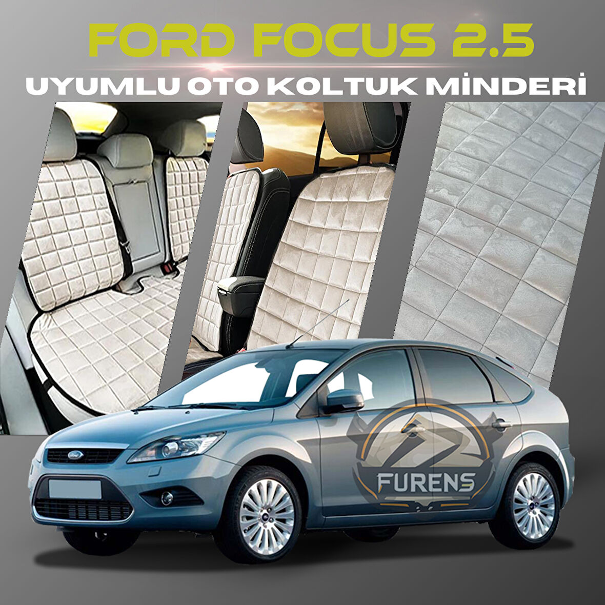 Ford Focus 2.5 Bej Renk Tay Tüyü Cepli & Terletmez Sırtlı Oto Koltuk Minder Seti - Koltuk Koruma Kılıfı (ÖN & ARKA TAM SET)