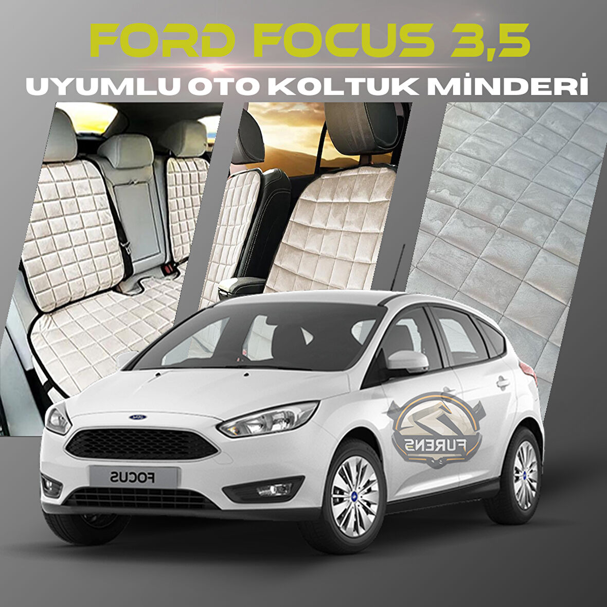 Ford Focus 3.5 Bej Renk Tay Tüyü Cepli & Terletmez Sırtlı Oto Koltuk Minder Seti - Koltuk Koruma Kılıfı (ÖN & ARKA TAM SET)