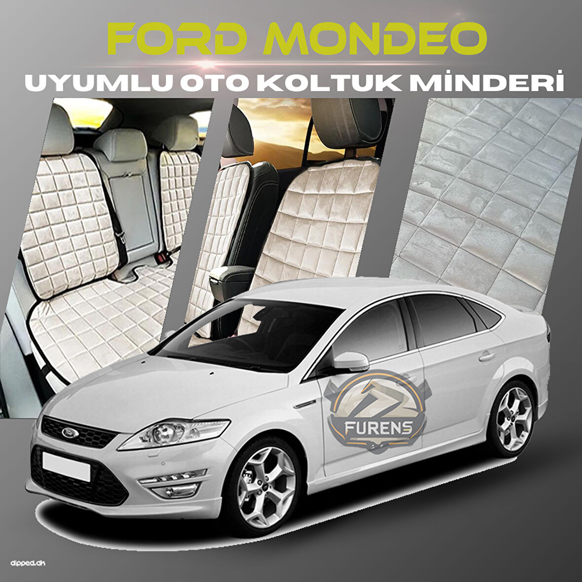 Ford Mondeo Bej Renk Tay Tüyü Cepli & Terletmez Sırtlı Oto Koltuk Minder Seti - Koltuk Koruma Kılıfı (ÖN & ARKA TAM SET)