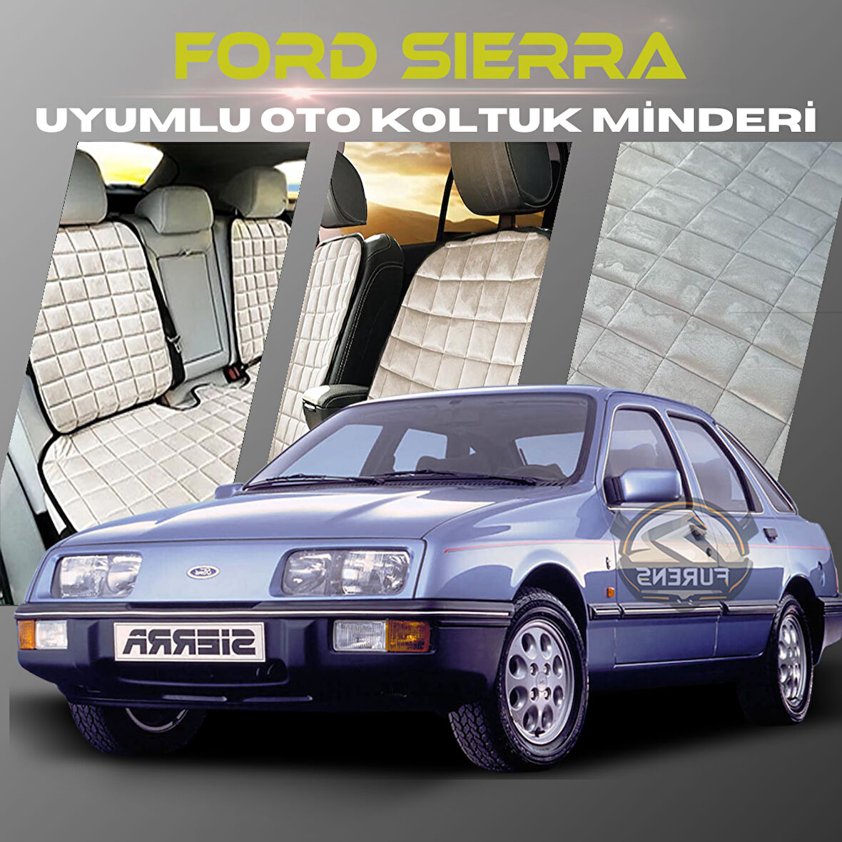 Ford Sierra Bej Renk Tay Tüyü Cepli & Terletmez Sırtlı Oto Koltuk Minder Seti - Koltuk Koruma Kılıfı (ÖN & ARKA TAM SET)