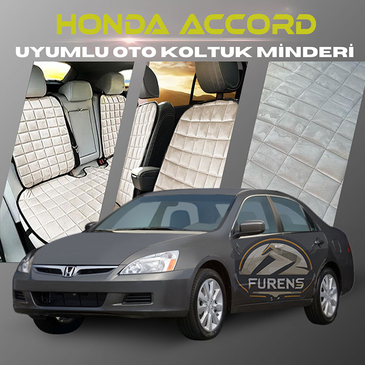 Honda Accord Bej Renk Tay Tüyü Cepli & Terletmez Sırtlı Oto Koltuk Minder Seti - Koltuk Koruma Kılıfı (ÖN & ARKA TAM SET)