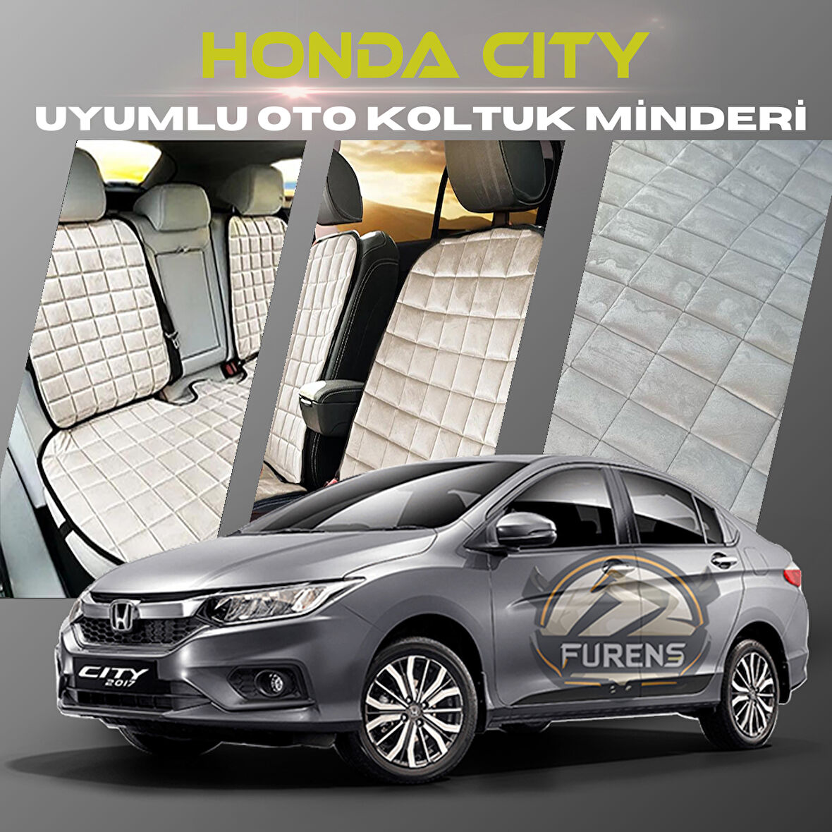 Honda City Bej Renk Tay Tüyü Cepli & Terletmez Sırtlı Oto Koltuk Minder Seti - Koltuk Koruma Kılıfı (ÖN & ARKA TAM SET)