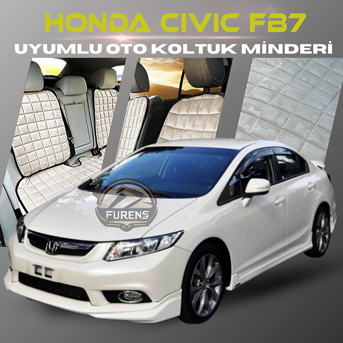 Honda Civic FB7 Bej Renk Tay Tüyü Cepli & Terletmez Sırtlı Oto Koltuk Minder Seti - Koltuk Koruma Kılıfı (ÖN & ARKA TAM SET)