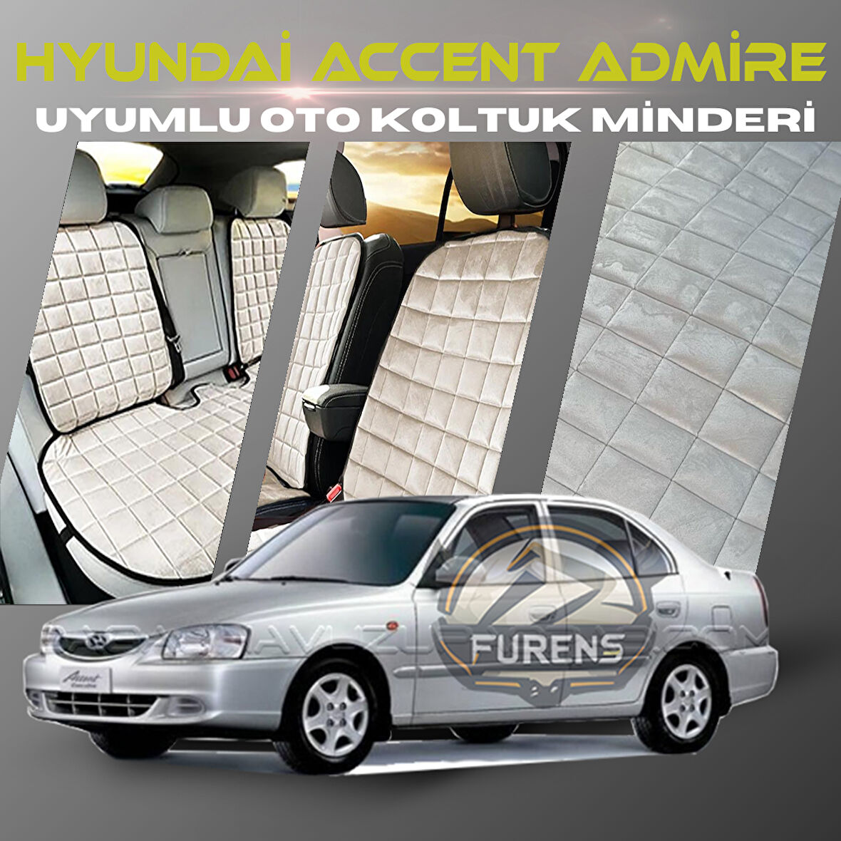 Hyunda Accent Admire Bej Renk Tay Tüyü Cepli & Terletmez Sırtlı Oto Koltuk Minder Seti - Koltuk Koruma Kılıfı (ÖN & ARKA TAM SET)