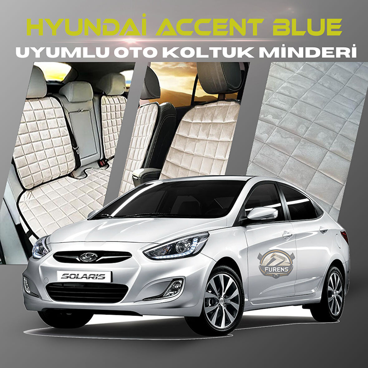 Hyunda Accent Blue Bej Renk Tay Tüyü Cepli & Terletmez Sırtlı Oto Koltuk Minder Seti - Koltuk Koruma Kılıfı (ÖN & ARKA TAM SET)