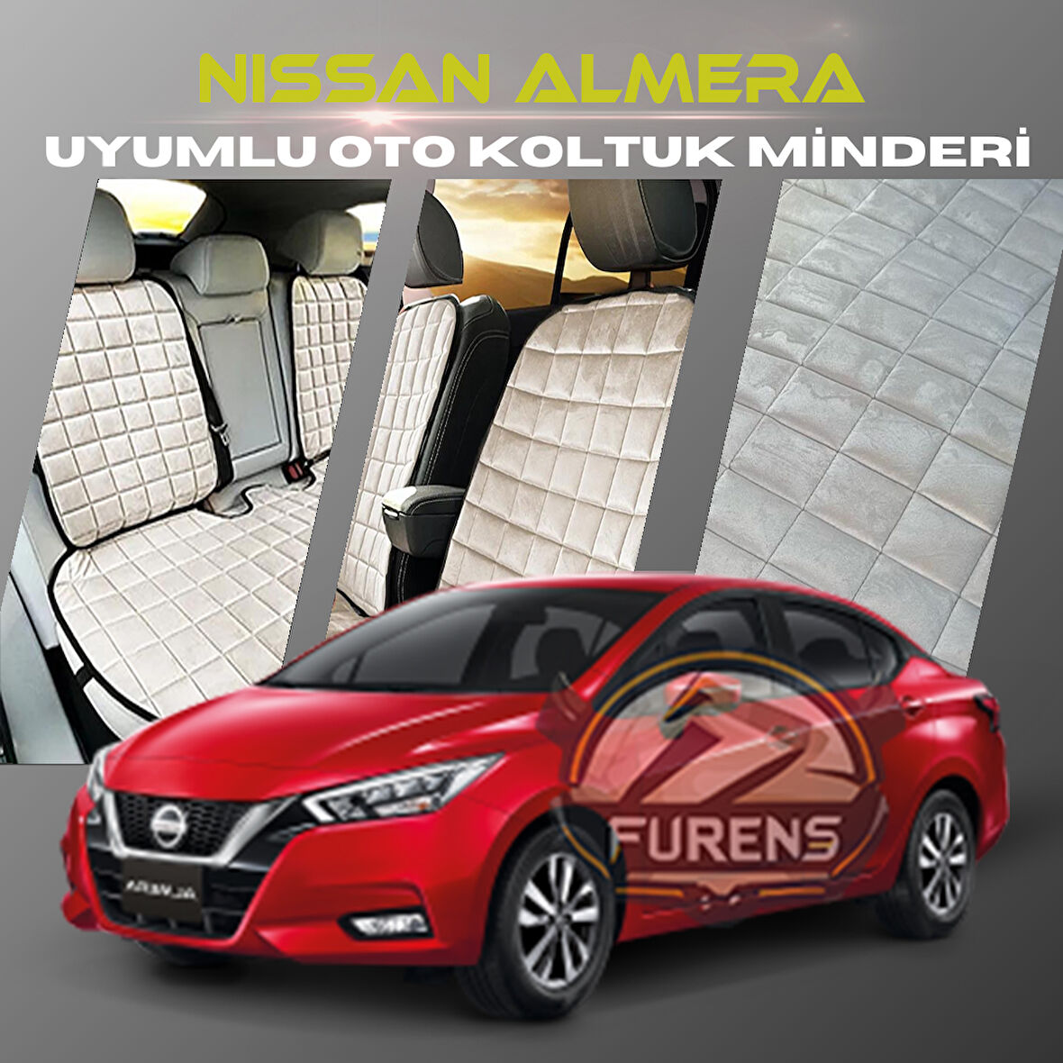 Nissan Almera Bej Renk Tay Tüyü Cepli & Terletmez Sırtlı Oto Koltuk Minder Seti - Koltuk Koruma Kılıfı (ÖN & ARKA TAM SET)
