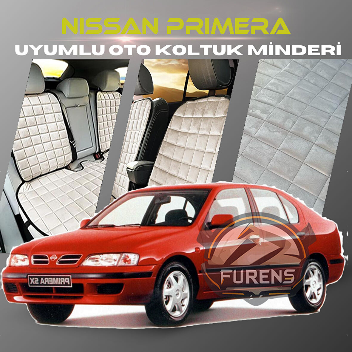 Nissan Primera Bej Renk Tay Tüyü Cepli & Terletmez Sırtlı Oto Koltuk Minder Seti - Koltuk Koruma Kılıfı (ÖN & ARKA TAM SET)