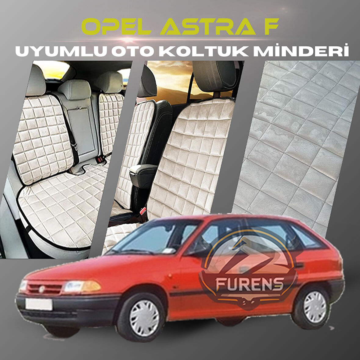Opel Astra F Bej Renk Tay Tüyü Cepli & Terletmez Sırtlı Oto Koltuk Minder Seti - Koltuk Koruma Kılıfı (ÖN & ARKA TAM SET)