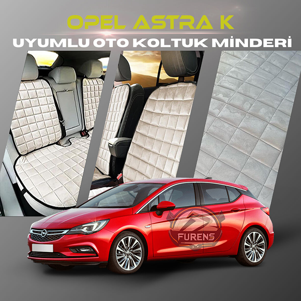 Opel Astra K Bej Renk Tay Tüyü Cepli & Terletmez Sırtlı Oto Koltuk Minder Seti - Koltuk Koruma Kılıfı (ÖN & ARKA TAM SET)