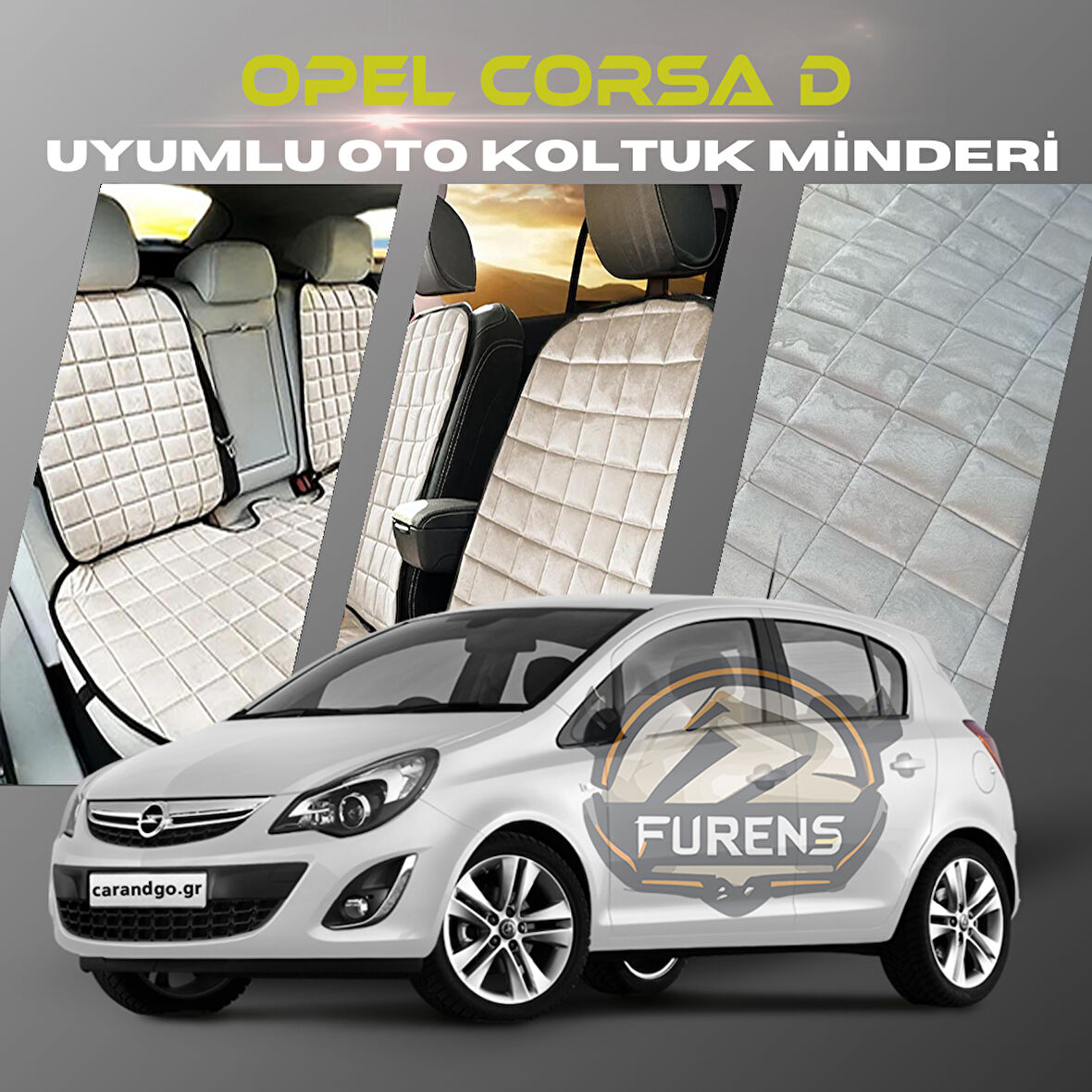 Opel Corsa D Bej Renk Tay Tüyü Cepli & Terletmez Sırtlı Oto Koltuk Minder Seti - Koltuk Koruma Kılıfı (ÖN & ARKA TAM SET)