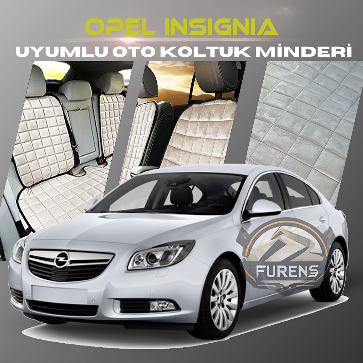Opel İnsignia Bej Renk Tay Tüyü Cepli & Terletmez Sırtlı Oto Koltuk Minder Seti - Koltuk Koruma Kılıfı (ÖN & ARKA TAM SET)
