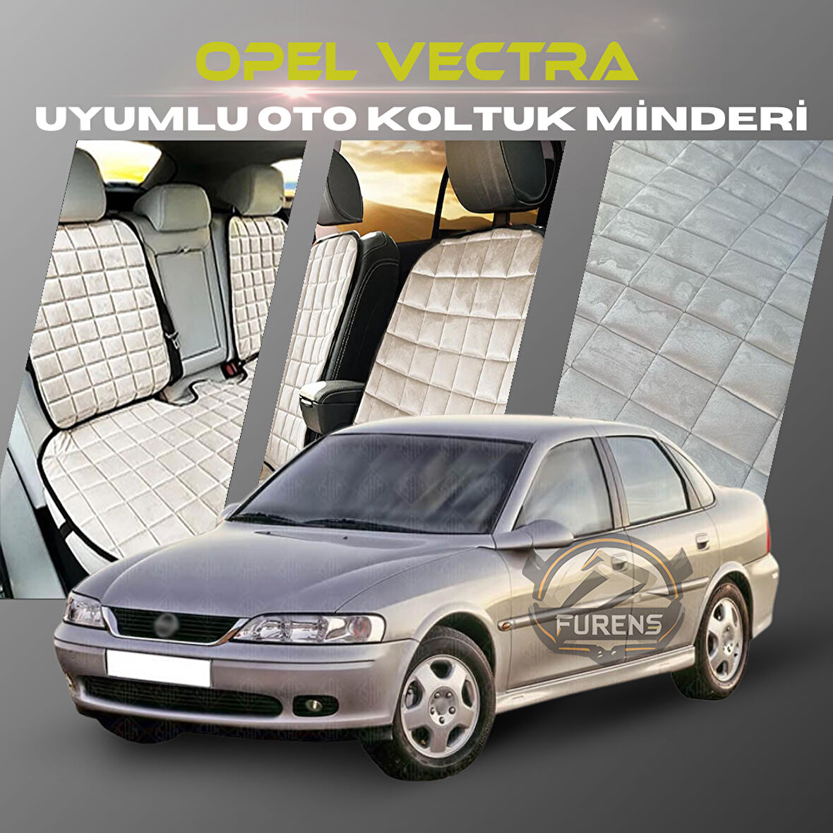 Opel Vectra Bej Renk Tay Tüyü Cepli & Terletmez Sırtlı Oto Koltuk Minder Seti - Koltuk Koruma Kılıfı (ÖN & ARKA TAM SET)
