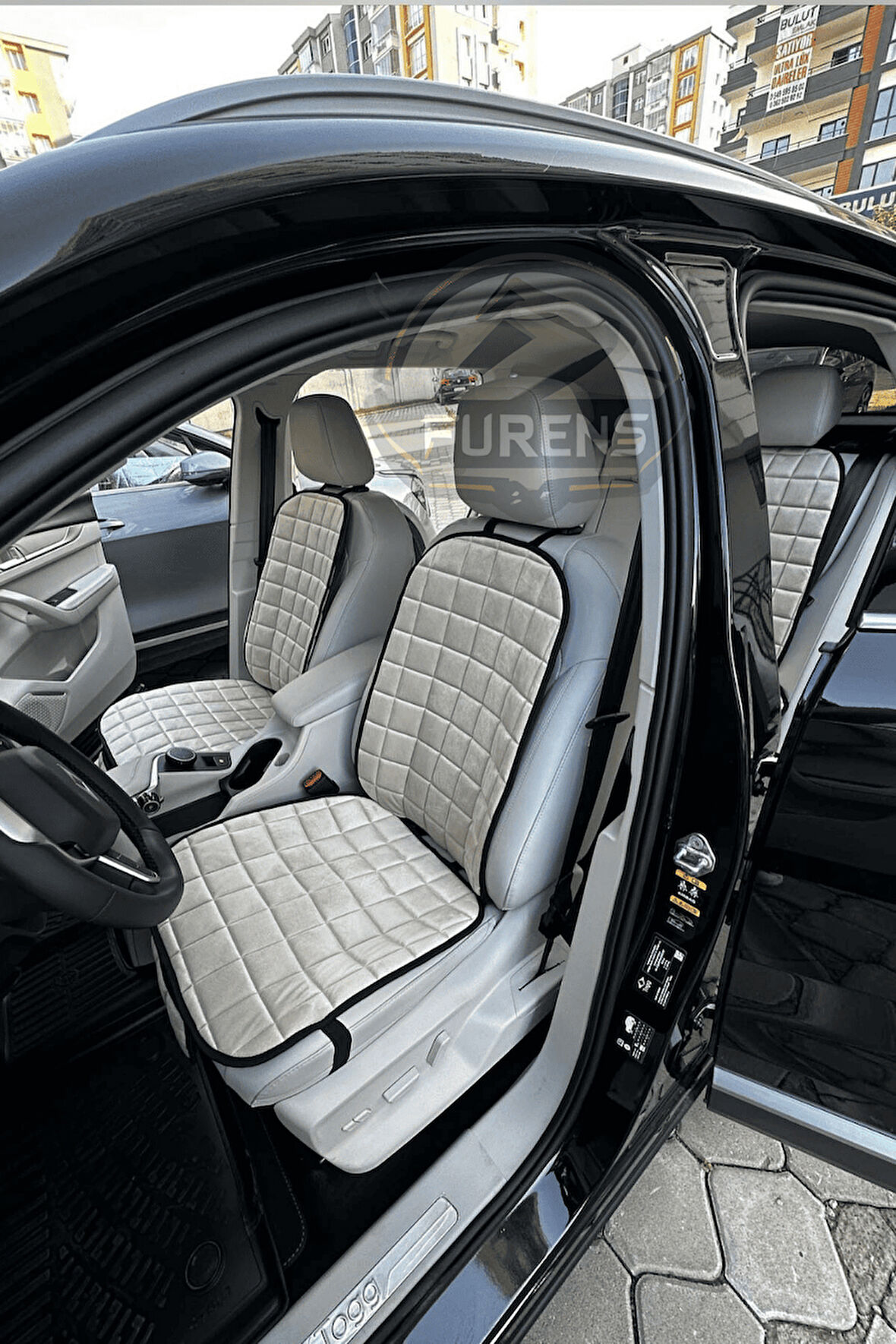 Peugeot 407 Bej Renk Tay Tüyü Cepli & Terletmez Sırtlı Oto Koltuk Minder Seti - Koltuk Koruma Kılıfı (ÖN & ARKA TAM SET)
