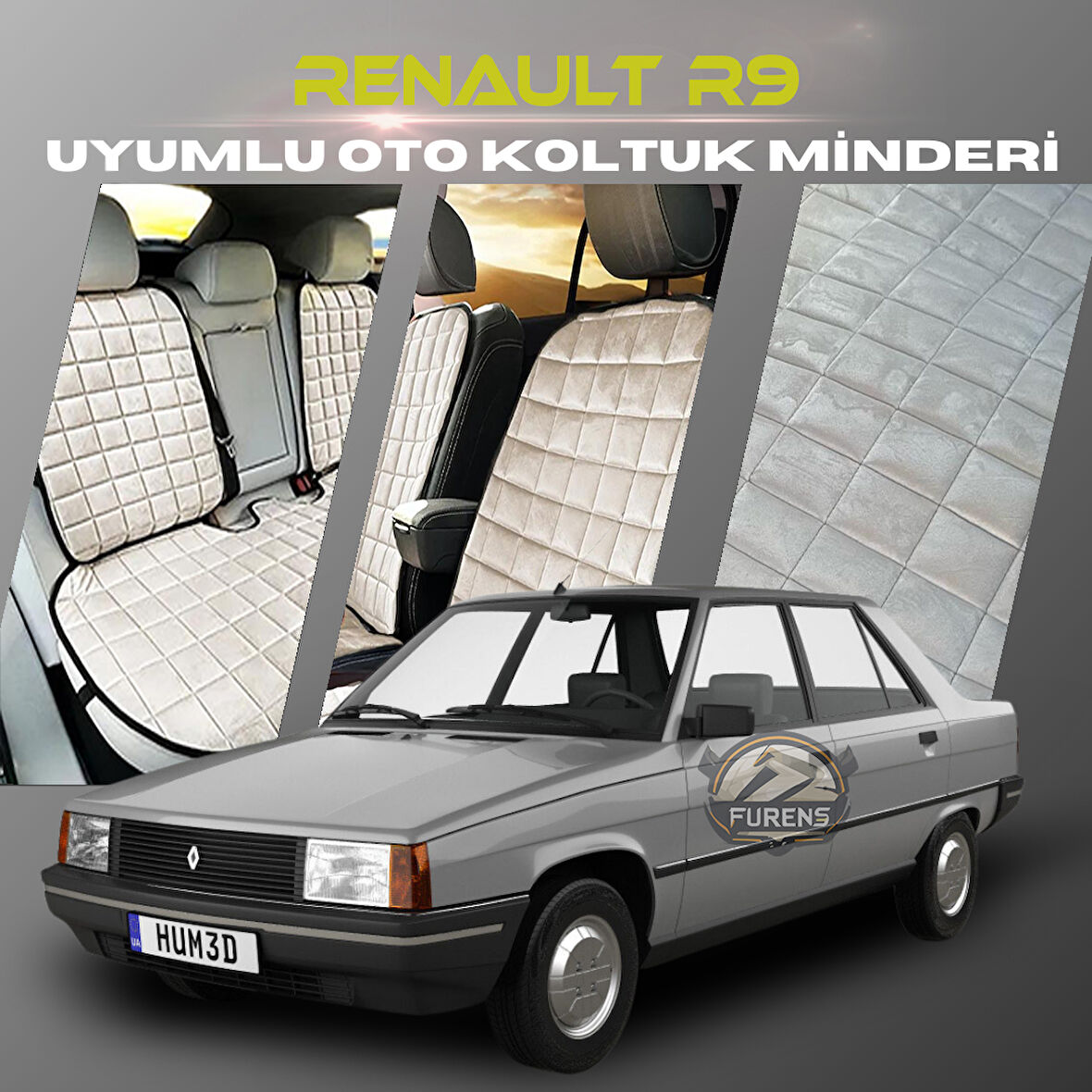 Renault R9 Bej Renk Tay Tüyü Cepli & Terletmez Sırtlı Oto Koltuk Minder Seti - Koltuk Koruma Kılıfı (ÖN & ARKA TAM SET)