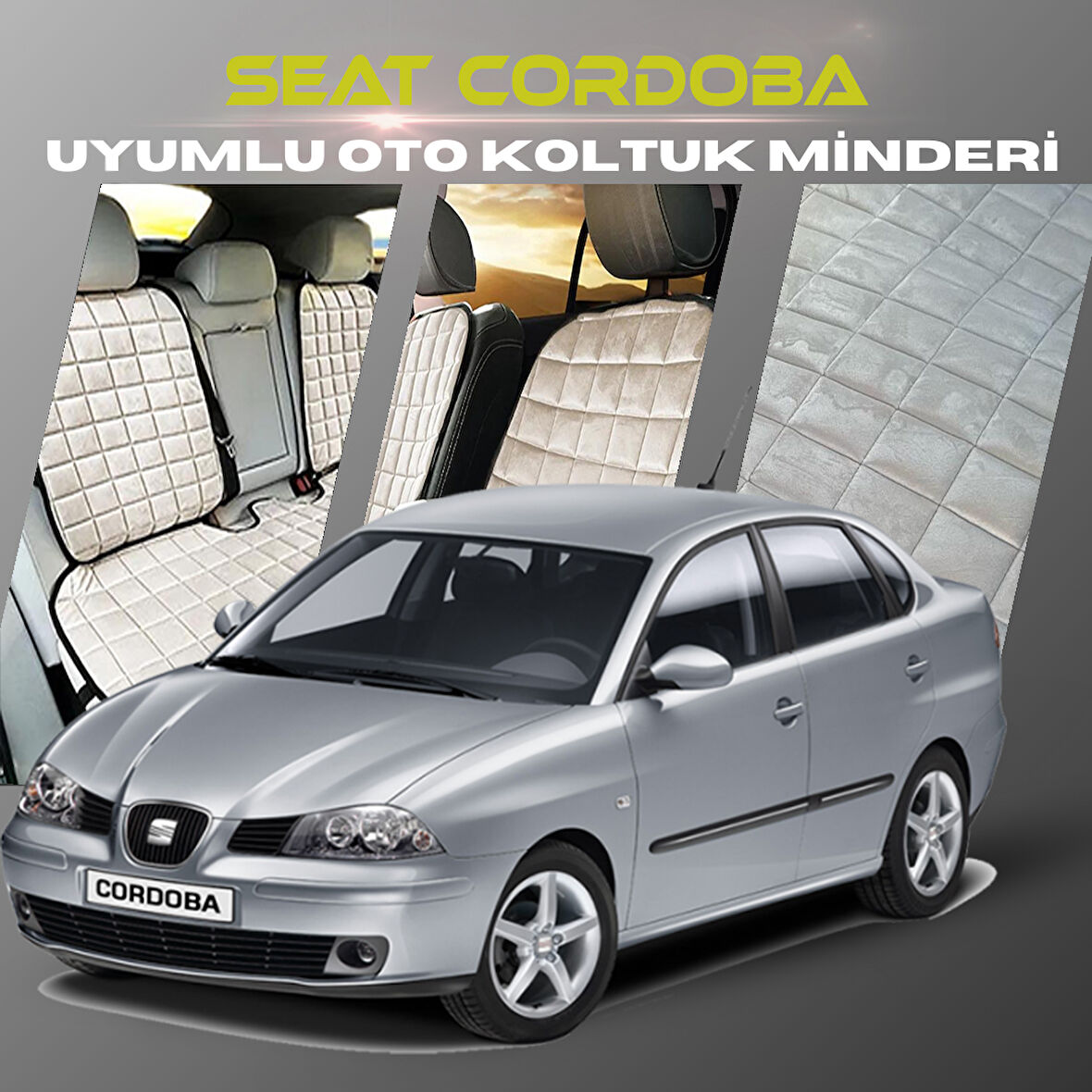 Seat Cordoba Bej Renk Tay Tüyü Cepli & Terletmez Sırtlı Oto Koltuk Minder Seti - Koltuk Koruma Kılıfı (ÖN & ARKA TAM SET)