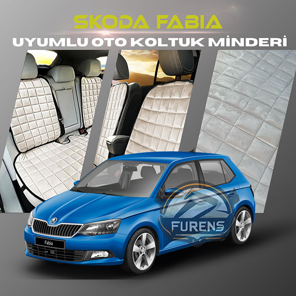 Skoda Fabia Bej Renk Tay Tüyü Cepli & Terletmez Sırtlı Oto Koltuk Minder Seti - Koltuk Koruma Kılıfı (ÖN & ARKA TAM SET)
