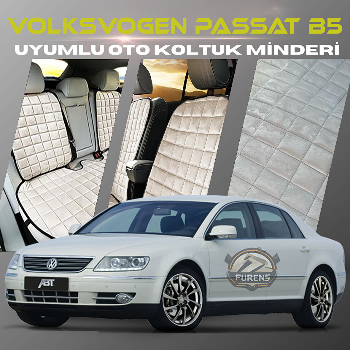 Volksvogen Passat B5 Bej Renk Tay Tüyü Cepli & Terletmez Sırtlı Oto Koltuk Minder Seti - Koltuk Koruma Kılıfı (ÖN & ARKA TAM SET)