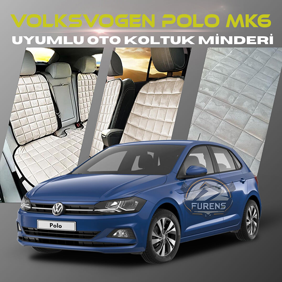Volksvogen Polo MK6 Bej Renk Tay Tüyü Cepli & Terletmez Sırtlı Oto Koltuk Minder Seti - Koltuk Koruma Kılıfı (ÖN & ARKA TAM SET)