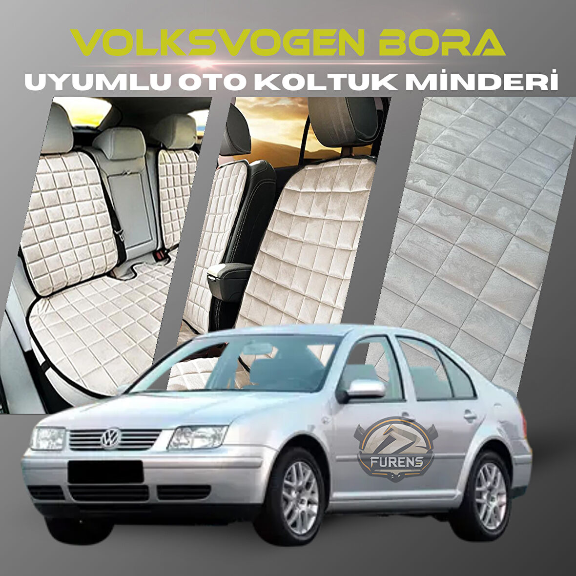 Volksvogen Bora Bej Renk Tay Tüyü Cepli & Terletmez Sırtlı Oto Koltuk Minder Seti - Koltuk Koruma Kılıfı (ÖN & ARKA TAM SET)